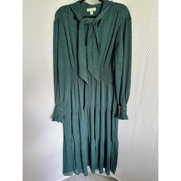 Ryegrass Maxi Dress 1X Tiered Smocked Puff Long Sleeve Boho Festival Green - Picture 4 of 11